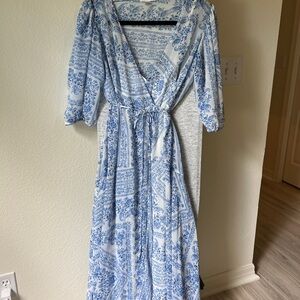 Calvin Klein Blue and White Long Sleeve Dress